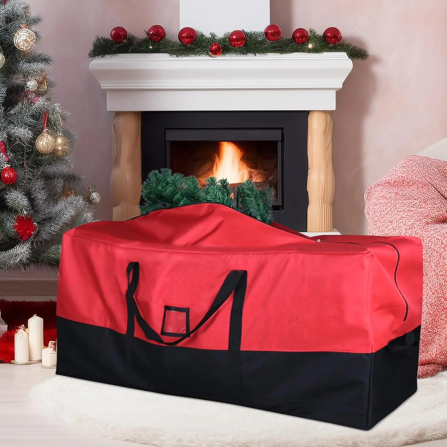 Christmas Tree Storage Bag, 600D Oxford Extra Large Moving Bags, Fits Up to 7.5 Ft Artificial Trees, Heavy-Duty Waterproof Storage Bags with Reinforced Handles, Dual Zippers & Card Slot