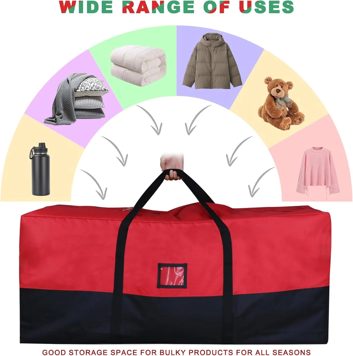 Christmas Tree Storage Bag, 600D Oxford Extra Large Moving Bags, Fits Up to 7.5 Ft Artificial Trees, Heavy-Duty Waterproof Storage Bags with Reinforced Handles, Dual Zippers & Card Slot