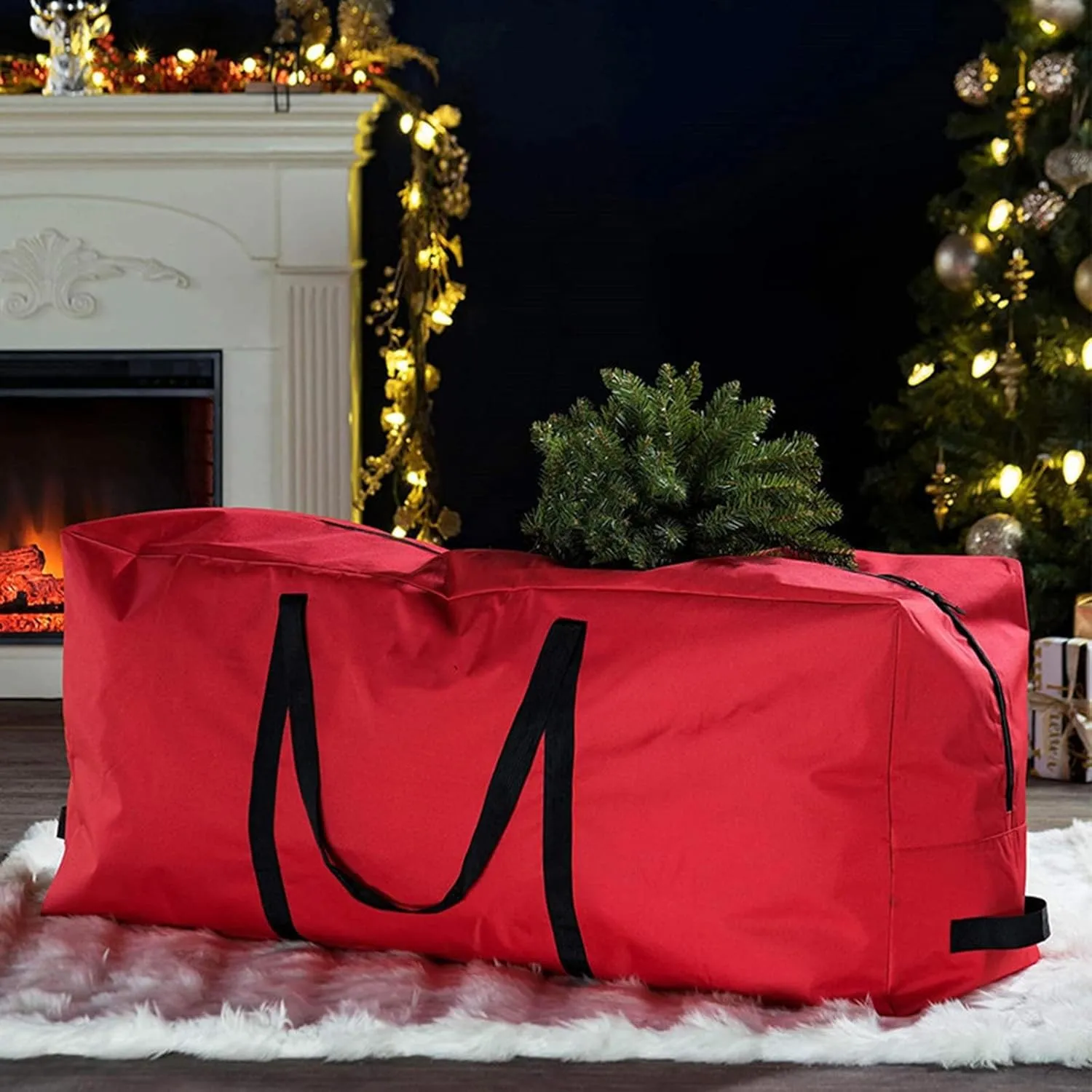 Christmas Tree Storage Bag Oxford Waterproof Duffel Bag Fits up to 4 Ft Christmas Tree Multipurpose Storage Bag with Reinforced Handles Double Zippers Tear Proof Holiday Storage Container (Red)