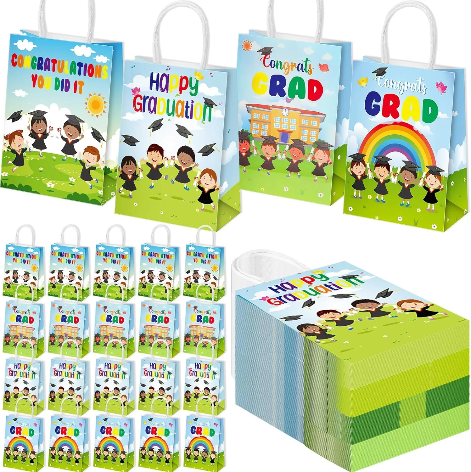 Chunful 100 Pcs Preschool Graduation Gift Bags Bulk Kindergarten Grad Party Supplies 2025 You Did It Congrat Candy Goodie Bags with Handle for Congratulations Pre K Kids Party Favor