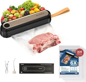CIARRA Handheld Vacuum Sealer with 200 Vacuum Seal Bags – Compact 3-Mode Food Sealer Machine for Dry & Wet Foods, Includes USB Cable, External Hose & BPA-Free Heavy Duty Bags (6”x10”)