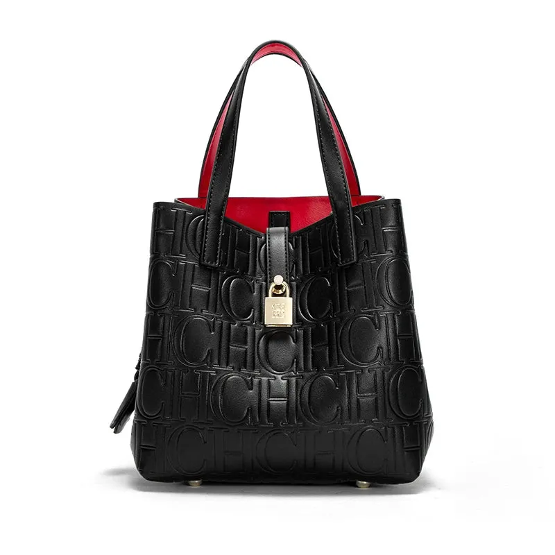 Classic Style Fashion Retro Craft New Women's Handbag Letter Printed Metal Accessories Large Capacity Solid Color