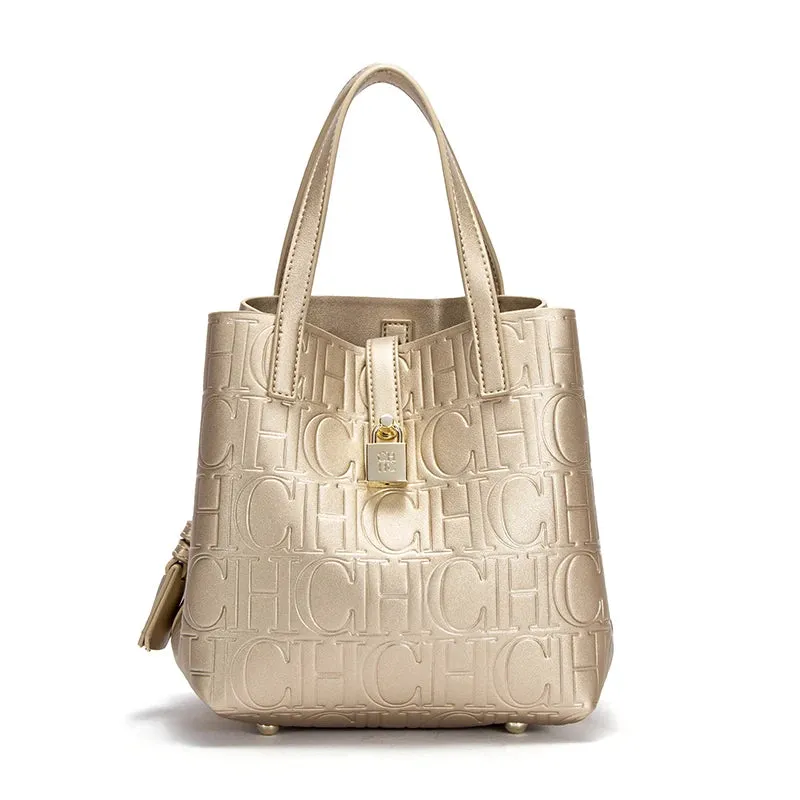 Classic Style Fashion Retro Craft New Women's Handbag Letter Printed Metal Accessories Large Capacity Solid Color