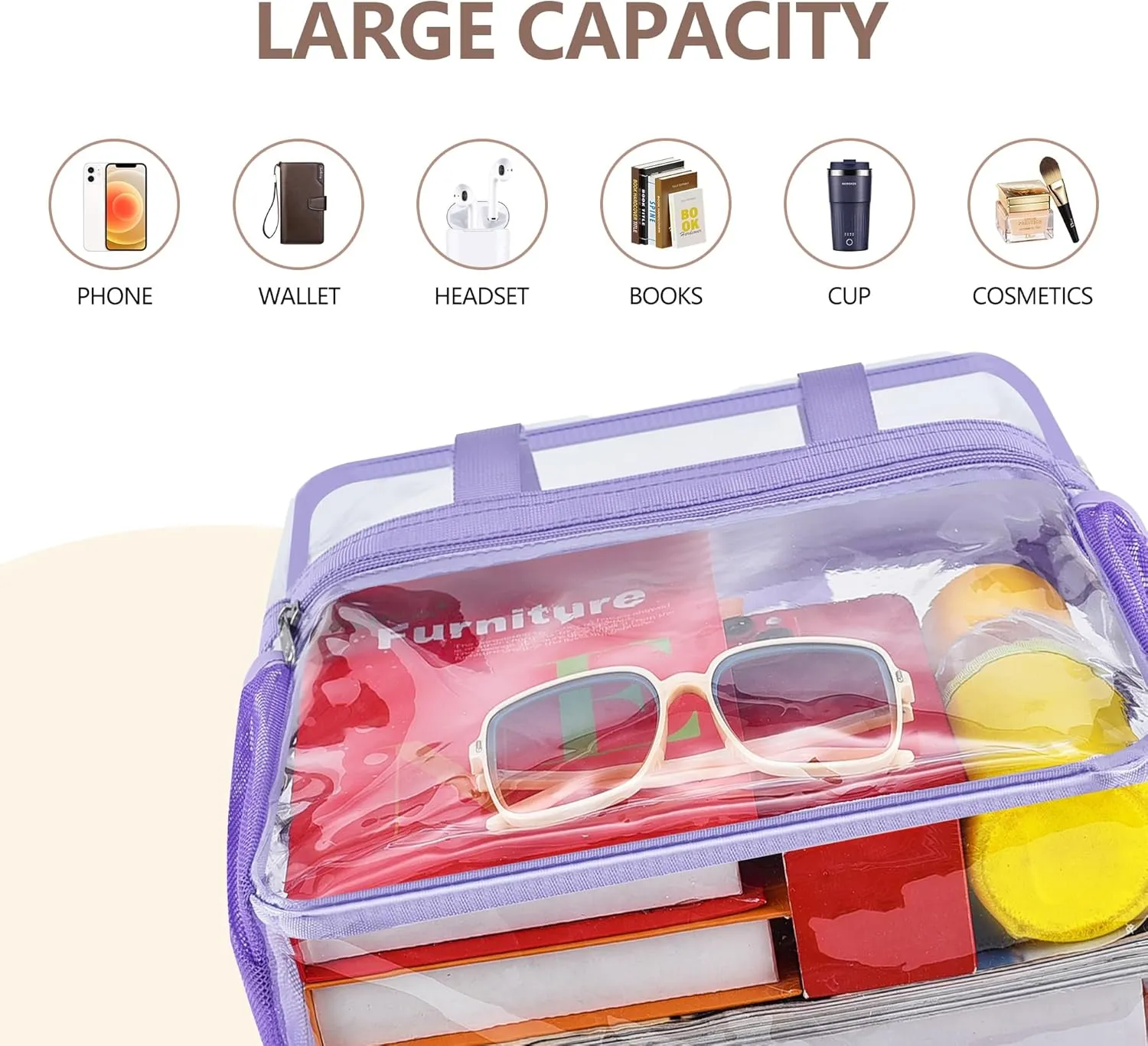 Clear Bag for Stadium Events - 12x6x12, Transparent Sports Bag with Reinforced Shoulder Straps