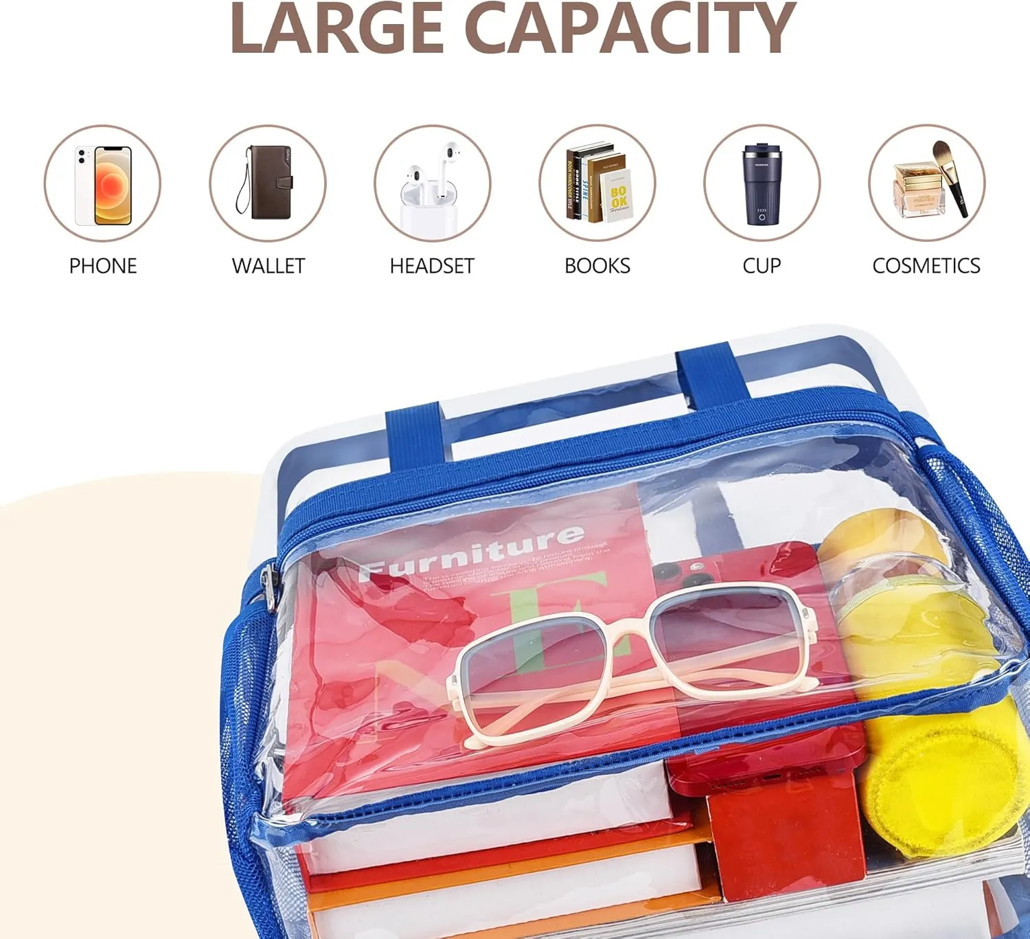 Clear Bag for Stadium Events - 12x6x12, Transparent Sports Bag with Reinforced Shoulder Straps