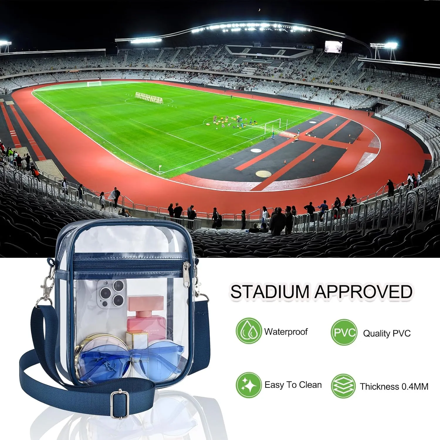Clear Bag for Stadium Events - Small Purse, Mini Sport Fan Handbag for Concert, Work, Travel