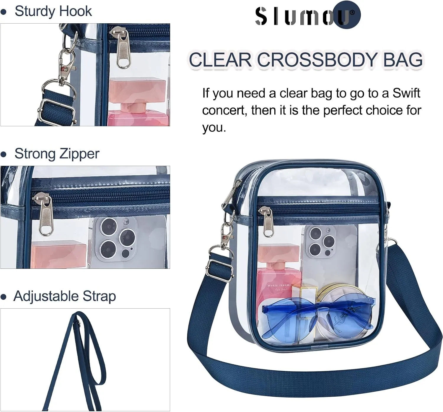 Clear Bag for Stadium Events - Small Purse, Mini Sport Fan Handbag for Concert, Work, Travel