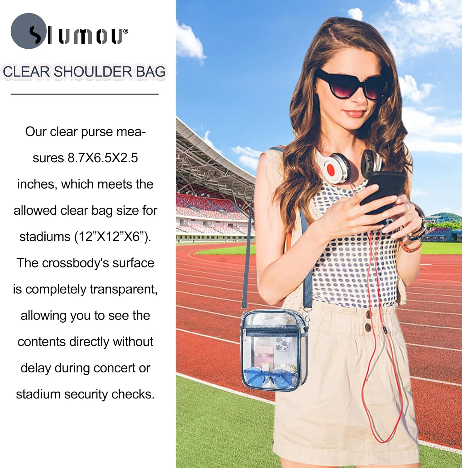 Clear Bag for Stadium Events - Small Purse, Mini Sport Fan Handbag for Concert, Work, Travel
