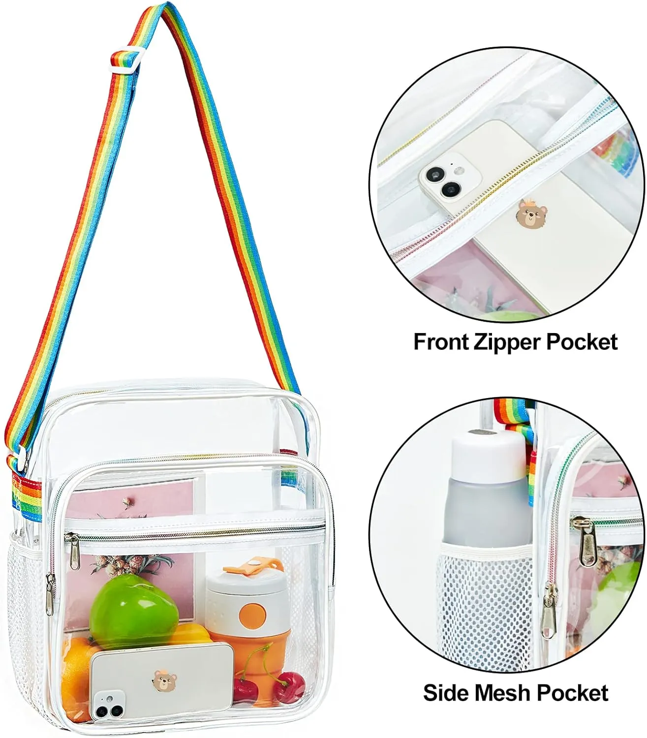Clear Bag Stadium Approved, Clear Crossbody Messenger Shoulder Bag with Adjustable Strap for Concerts, Sports Events