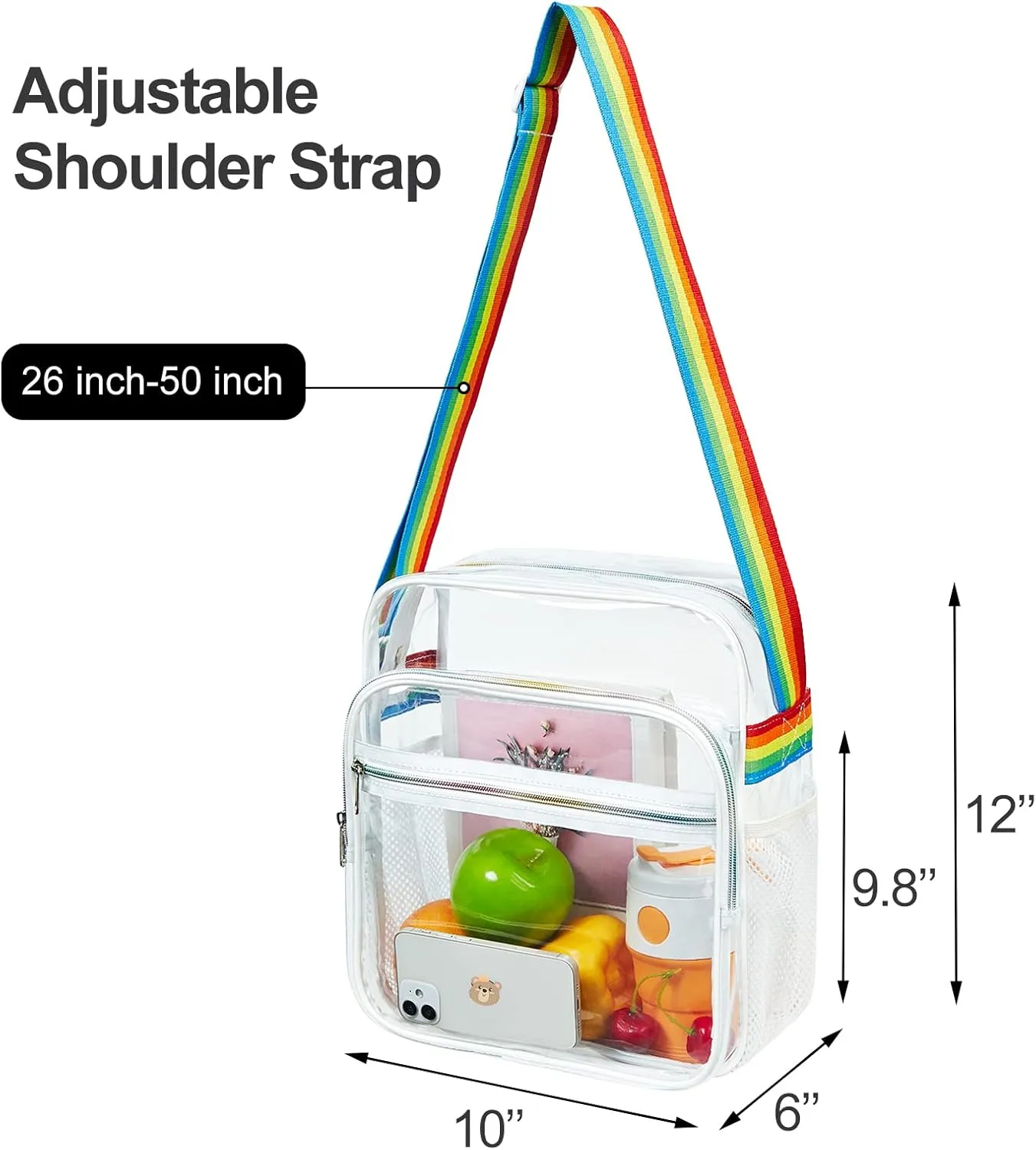 Clear Bag Stadium Approved, Clear Crossbody Messenger Shoulder Bag with Adjustable Strap for Concerts, Sports Events