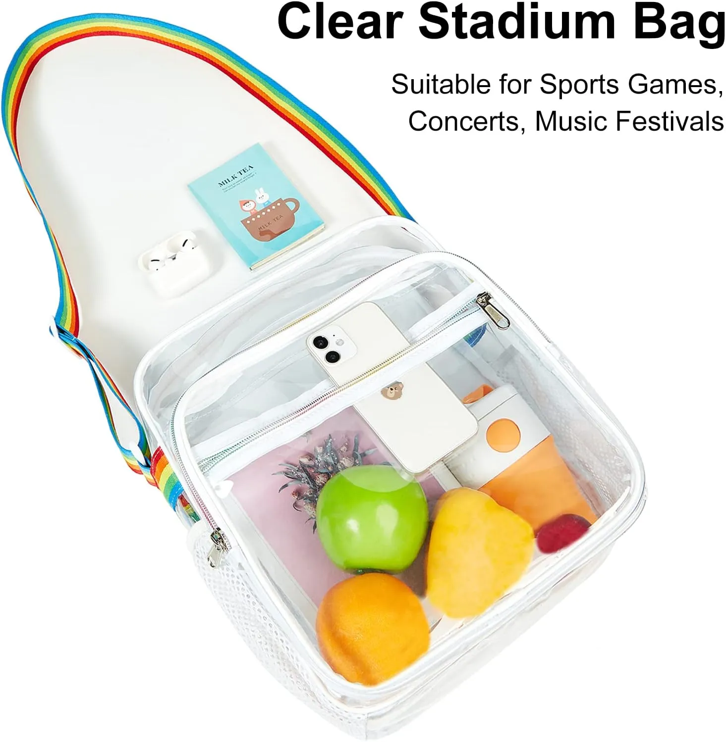 Clear Bag Stadium Approved, Clear Crossbody Messenger Shoulder Bag with Adjustable Strap for Concerts, Sports Events