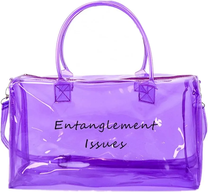 Clear Gym Bag for Women, Clear PVC Tote Bag Large Sports Duffel Bag Bright Candy Color Jelly Bag with Durable Metal Zipper for Gym, Travel, Beach Purple