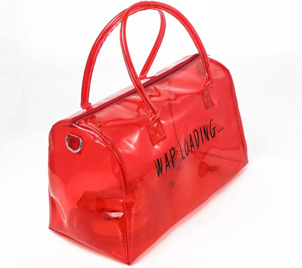 Clear Gym Bag for Women, Clear PVC Tote Bag Large Sports Duffel Bag Bright Candy Color Jelly Bag with Durable Metal Zipper for Gym, Travel, Beach Red