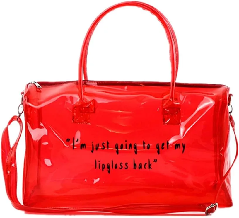 Clear Gym Bag for Women, Clear PVC Tote Bag Large Sports Duffel Bag Bright Candy Color Jelly Bag with Durable Metal Zipper for Gym, Travel, Beach Red