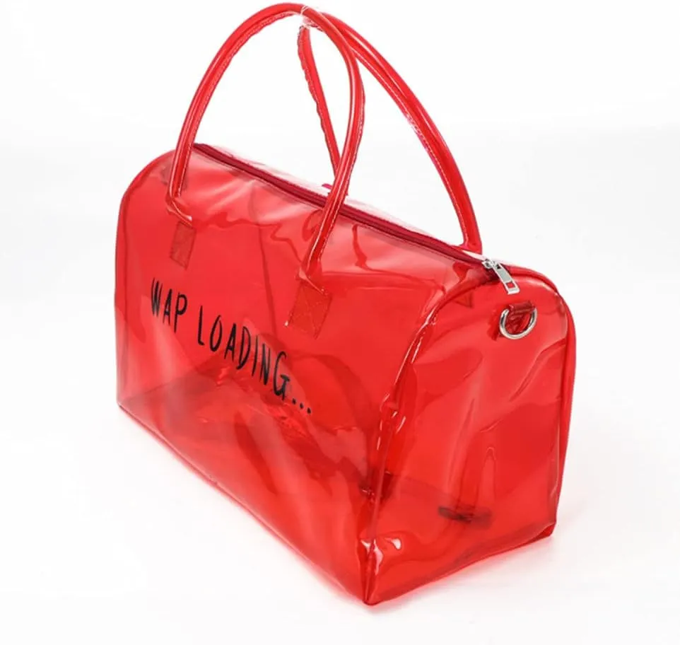 Clear Gym Bag for Women, Clear PVC Tote Bag Large Sports Duffel Bag Bright Candy Color Jelly Bag with Durable Metal Zipper for Gym, Travel, Beach Red