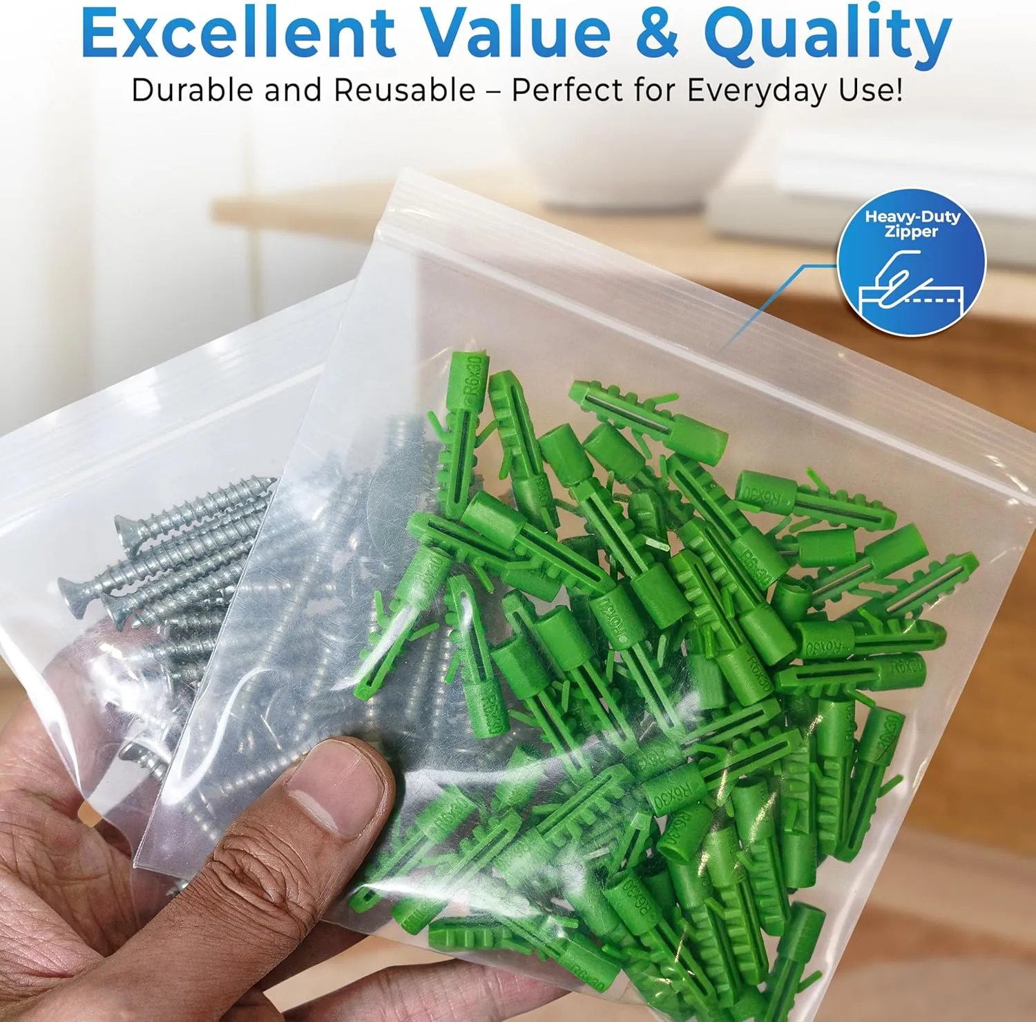 Clear Ziptop Bag, Heavy Duty Zip Top Baggies, 6mil Industrial-Grade Reusable Thick Poly Bag for Jewelry, Drugs, Accessories, Electronic Component, Sewing Kit, Bean Nuts - 4x4 inches Pack 100