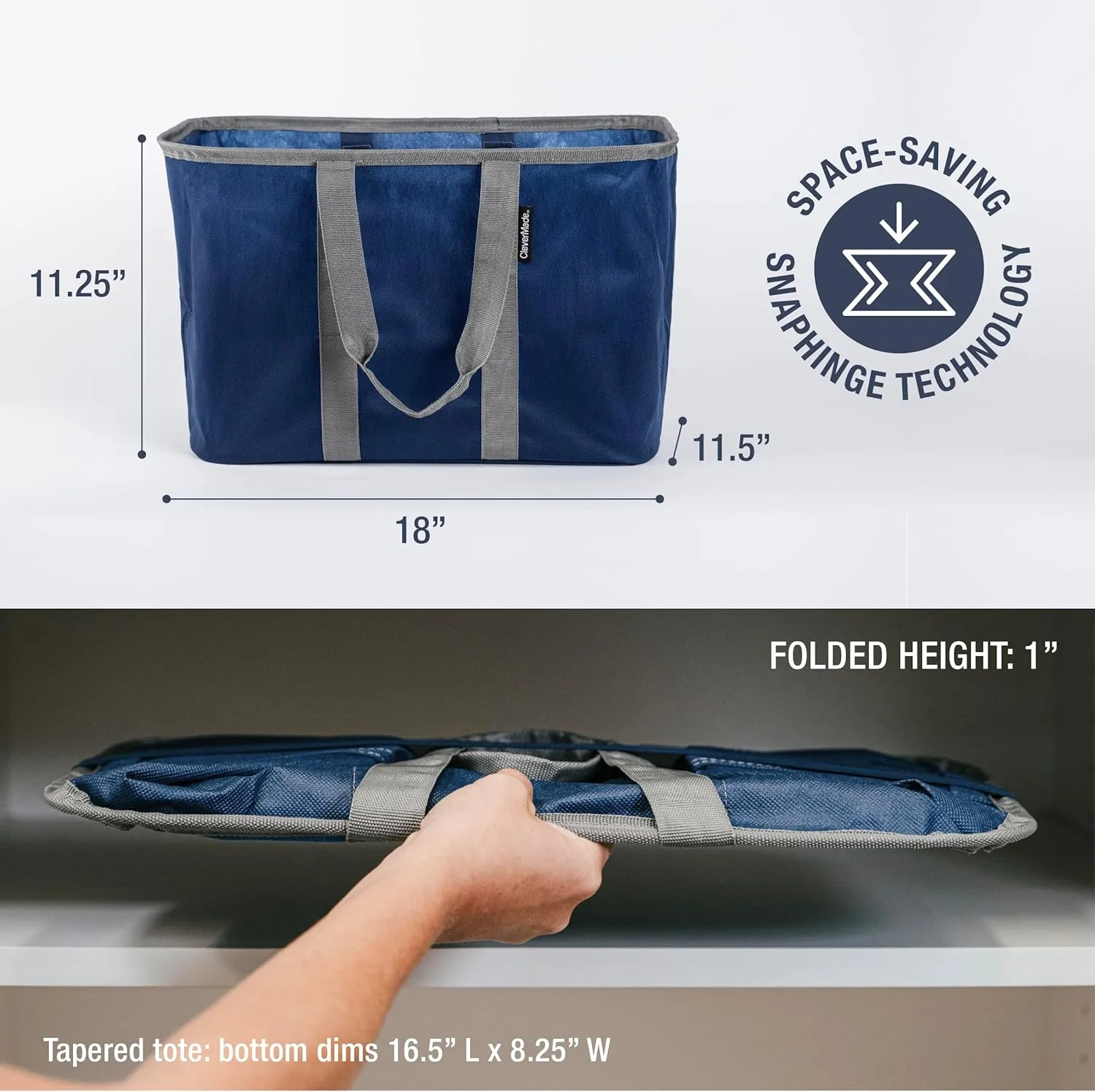 CleverMade EcoBasket 30 Liter Reusable Tote Bag with Reinforced Bottom: Collapsible Grocery Shopping Basket