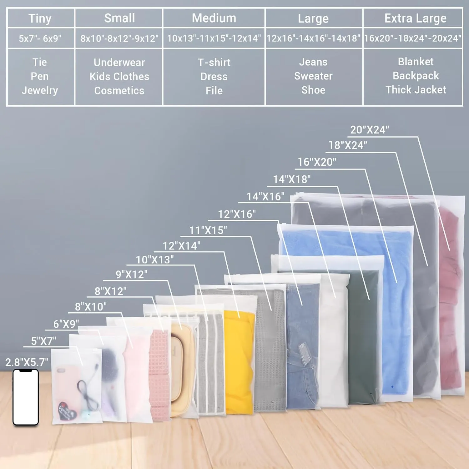 Clothes Packaging Bags, 100 Count 12x14 inch Frosted Zipper Plastic Bags for Clothing, Thick Plastic Apparel Bag for Packaging T-Shirt, Shirt, Document, 3 Mil, with Vent Holes Storage Bag