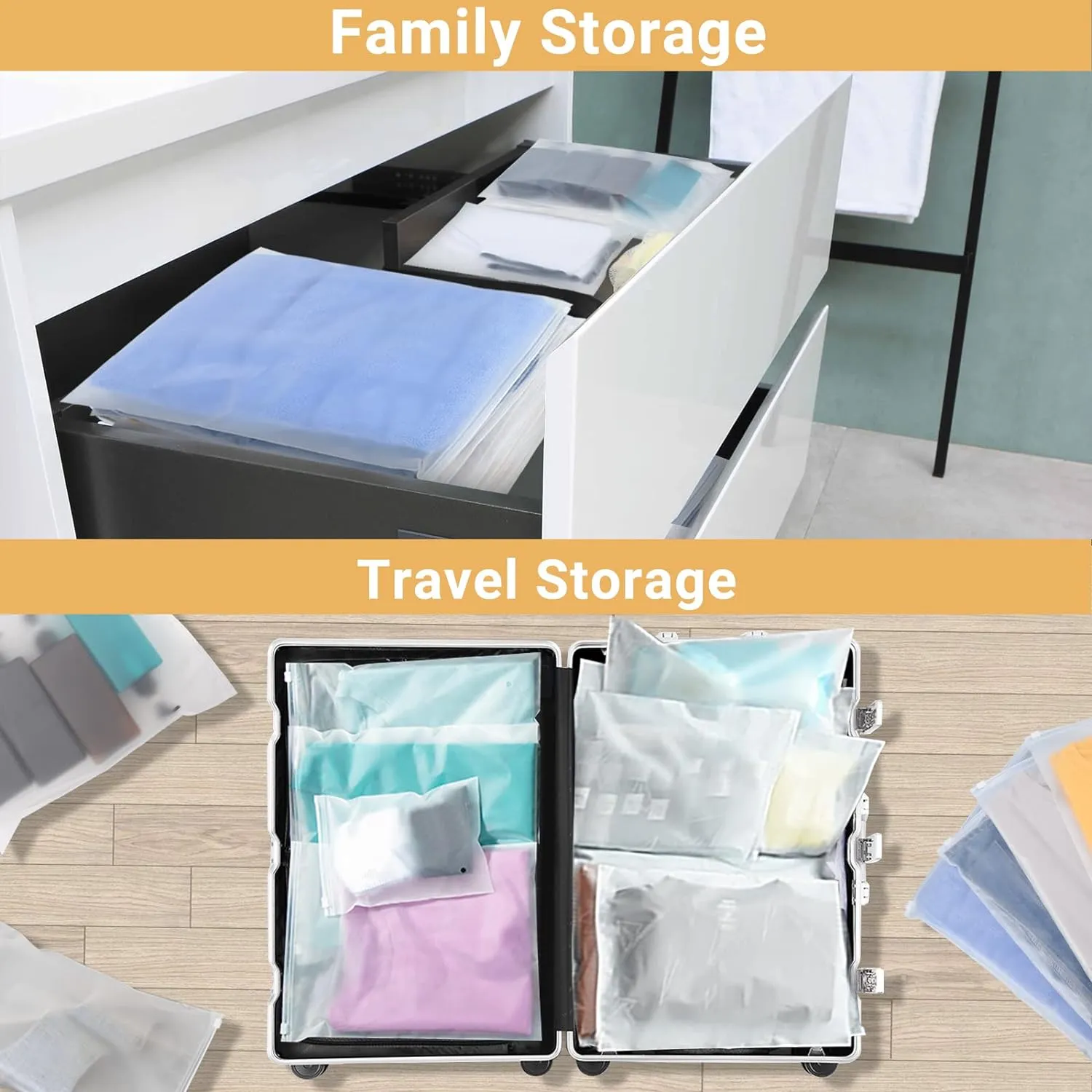 Clothes Packaging Bags, 100 Count 12x14 inch Frosted Zipper Plastic Bags for Clothing, Thick Plastic Apparel Bag for Packaging T-Shirt, Shirt, Document, 3 Mil, with Vent Holes Storage Bag