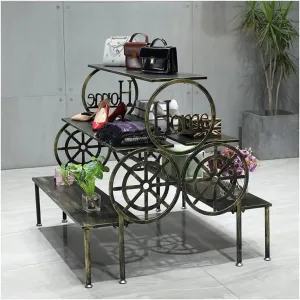 Clothes Rail Garment Rack Retail Display Tables For Shoe Shop, Standing Clothing Shoes Display Rack Unit Storage Shelves Trapezoidal Floor-to-ceiling Shelves Multi-level Shoes And Handbags Shelf ( Col