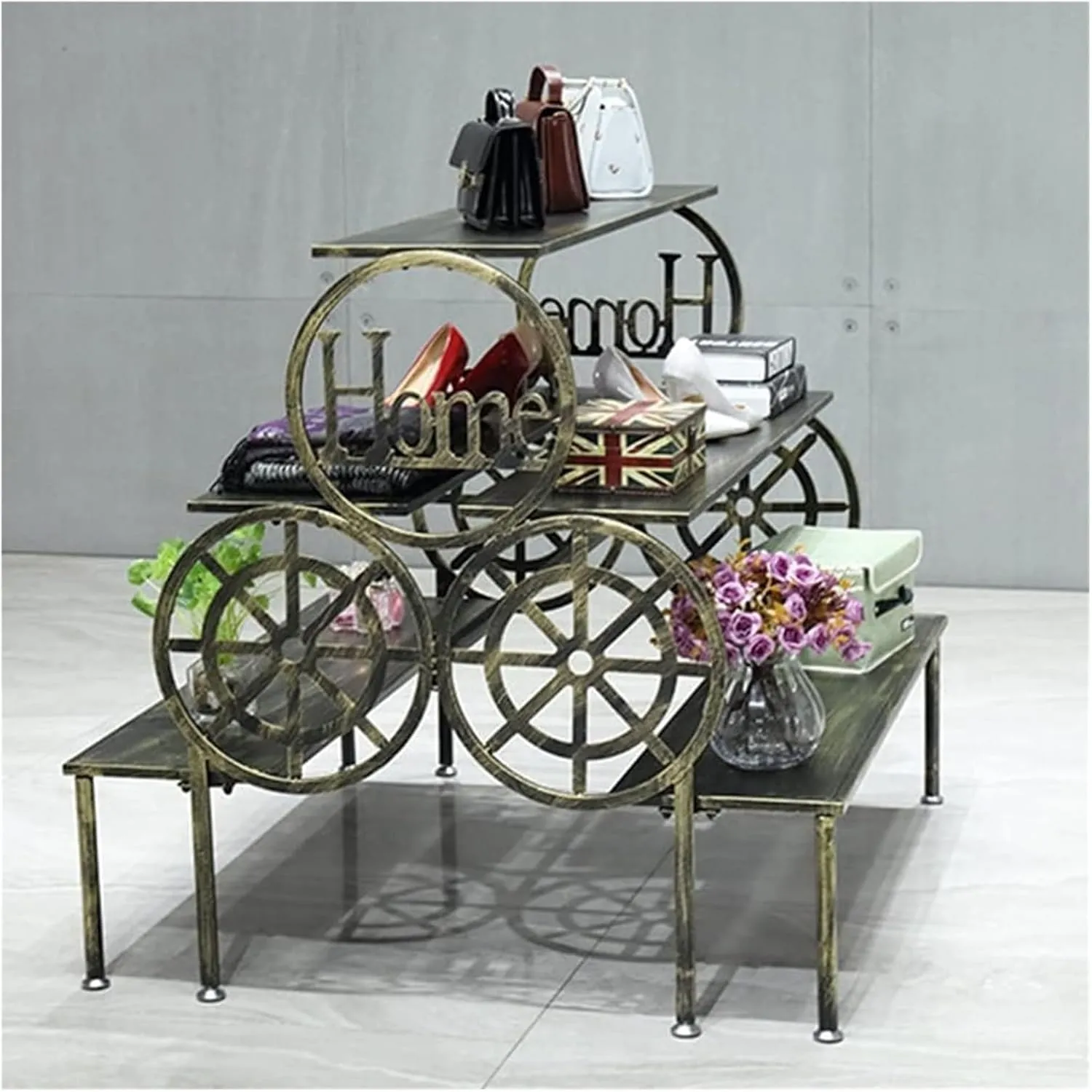 Clothes Rail Garment Rack Retail Display Tables For Shoe Shop, Standing Clothing Shoes Display Rack Unit Storage Shelves Trapezoidal Floor-to-ceiling Shelves Multi-level Shoes And Handbags Shelf ( Col