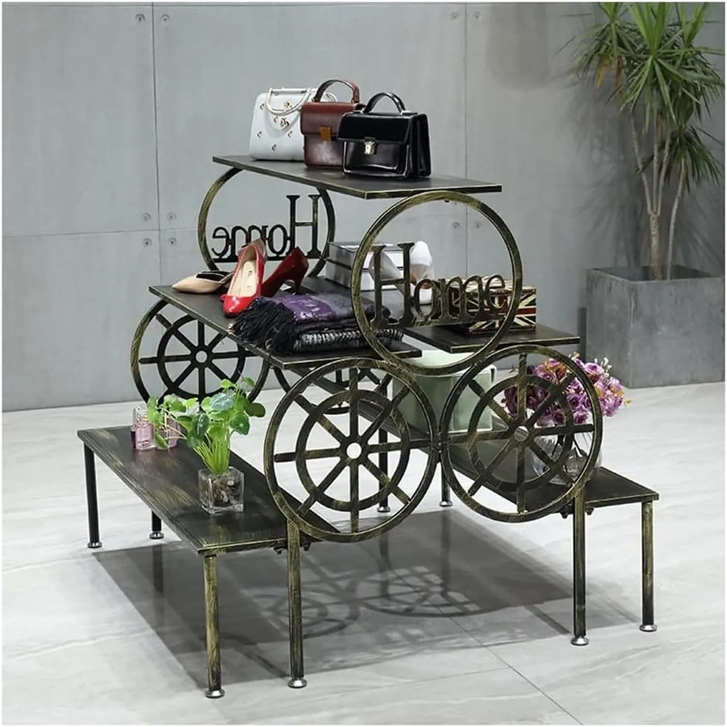 Clothes Rail Garment Rack Retail Display Tables For Shoe Shop, Standing Clothing Shoes Display Rack Unit Storage Shelves Trapezoidal Floor-to-ceiling Shelves Multi-level Shoes And Handbags Shelf ( Col