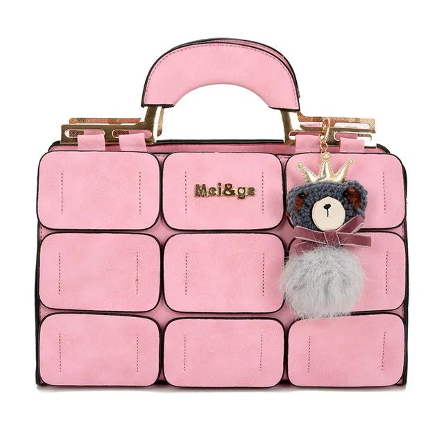 Clutch Secure Totes Women Fashion Handbag With 9 Splicing Bags Beautiful Dolls Grid Top-Handle Hasp Hand Zipper Bag  New Ladies