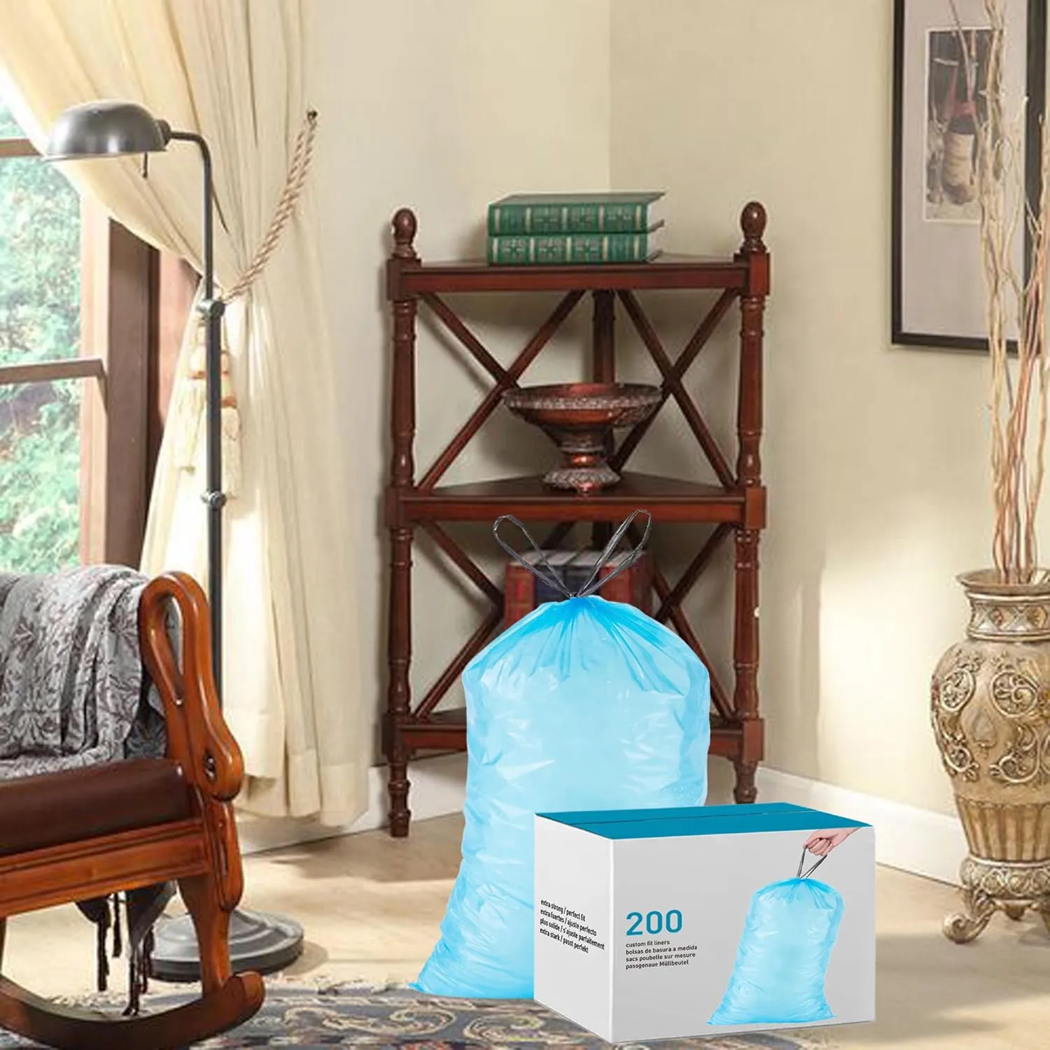 Code K (200 Count) Heavy Duty Trash Bags Blue | Reliable1st Compatible with simpleman Code K | Blue Drawstring Garbage Liners 9-12 Gallon/35-45 Liter | Reinforced Drawstring Garbage Liners