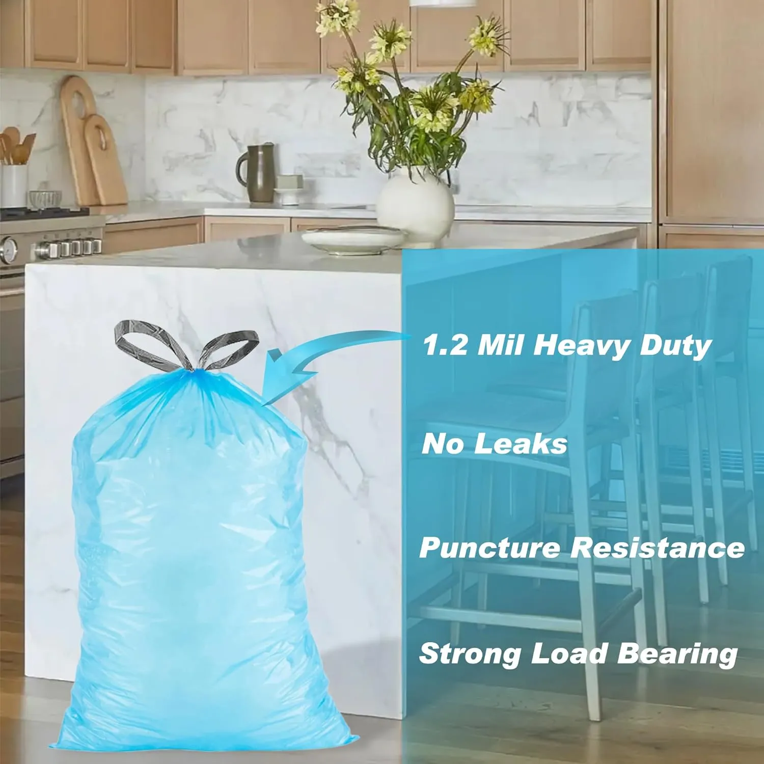 Code K (200 Count) Heavy Duty Trash Bags Blue | Reliable1st Compatible with simpleman Code K | Blue Drawstring Garbage Liners 9-12 Gallon/35-45 Liter | Reinforced Drawstring Garbage Liners