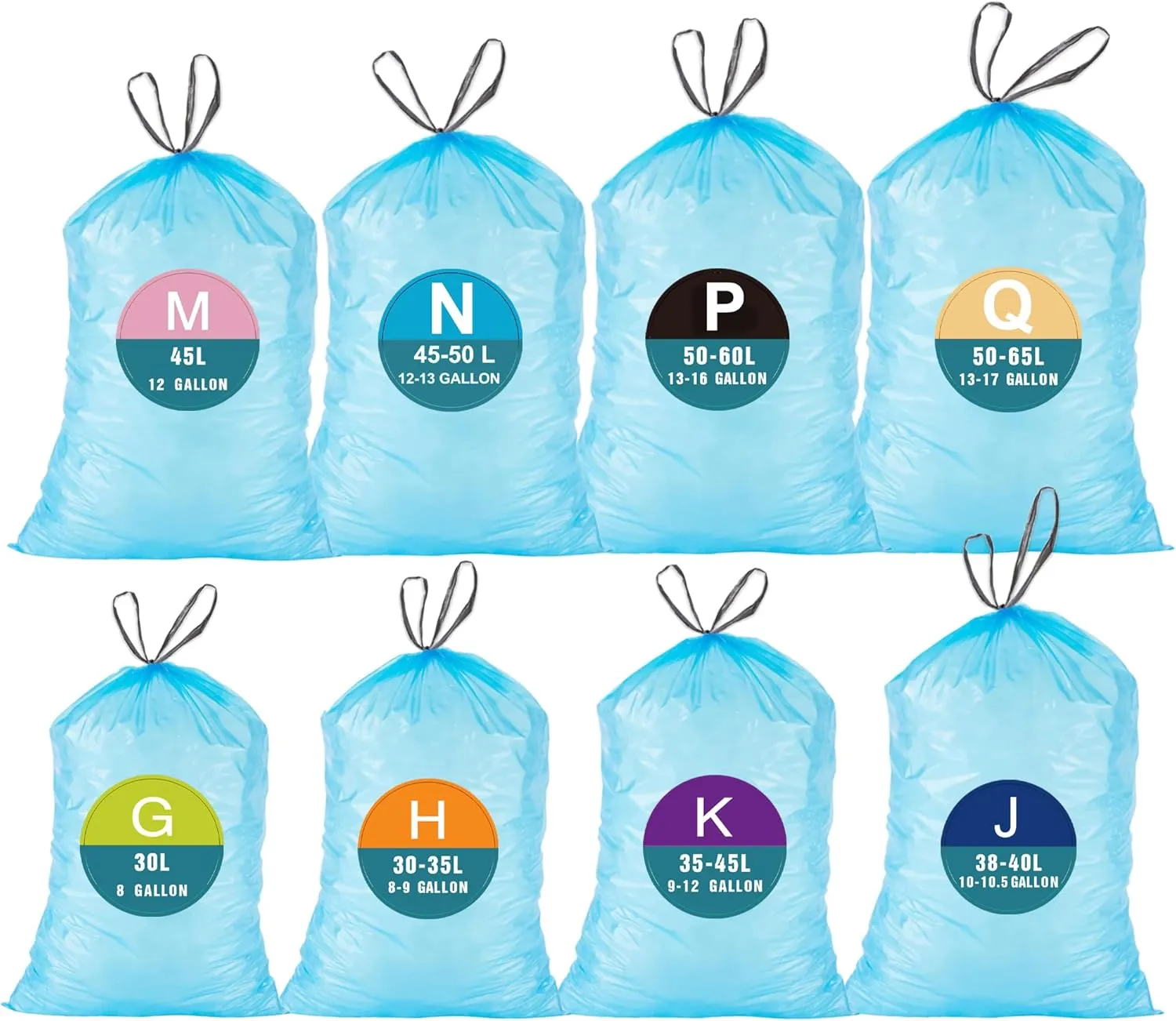 Code K (200 Count) Heavy Duty Trash Bags Blue | Reliable1st Compatible with simpleman Code K | Blue Drawstring Garbage Liners 9-12 Gallon/35-45 Liter | Reinforced Drawstring Garbage Liners