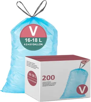 Code V (200 Count) Heavy Duty Trash Bags Blue Compatible with simpleman Code V | Reinforced Drawstring Garbage Liners 4.2-4.8 Gallon/16-18 Liter| Tear & Leak Resistant