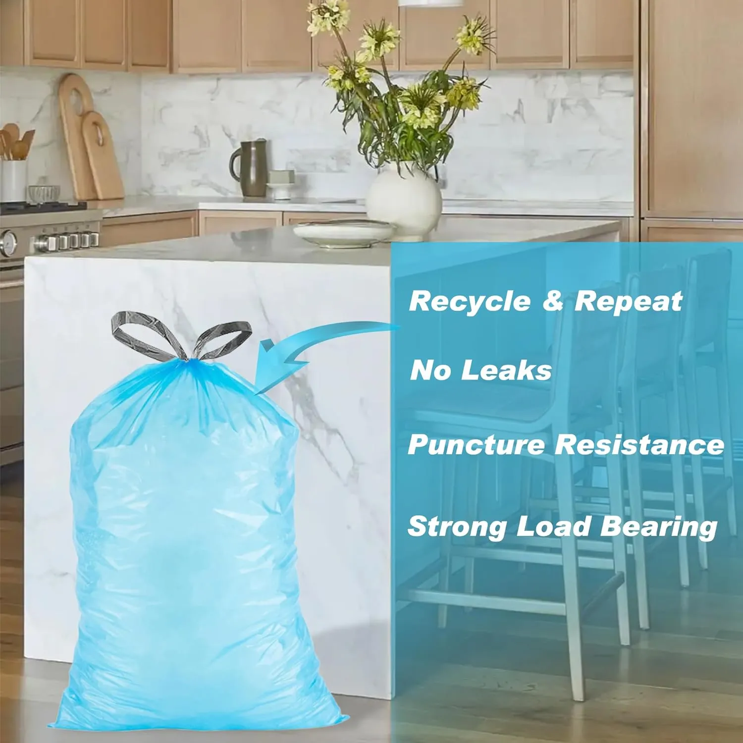 Code V (200 Count) Heavy Duty Trash Bags Blue Compatible with simpleman Code V | Reinforced Drawstring Garbage Liners 4.2-4.8 Gallon/16-18 Liter| Tear & Leak Resistant