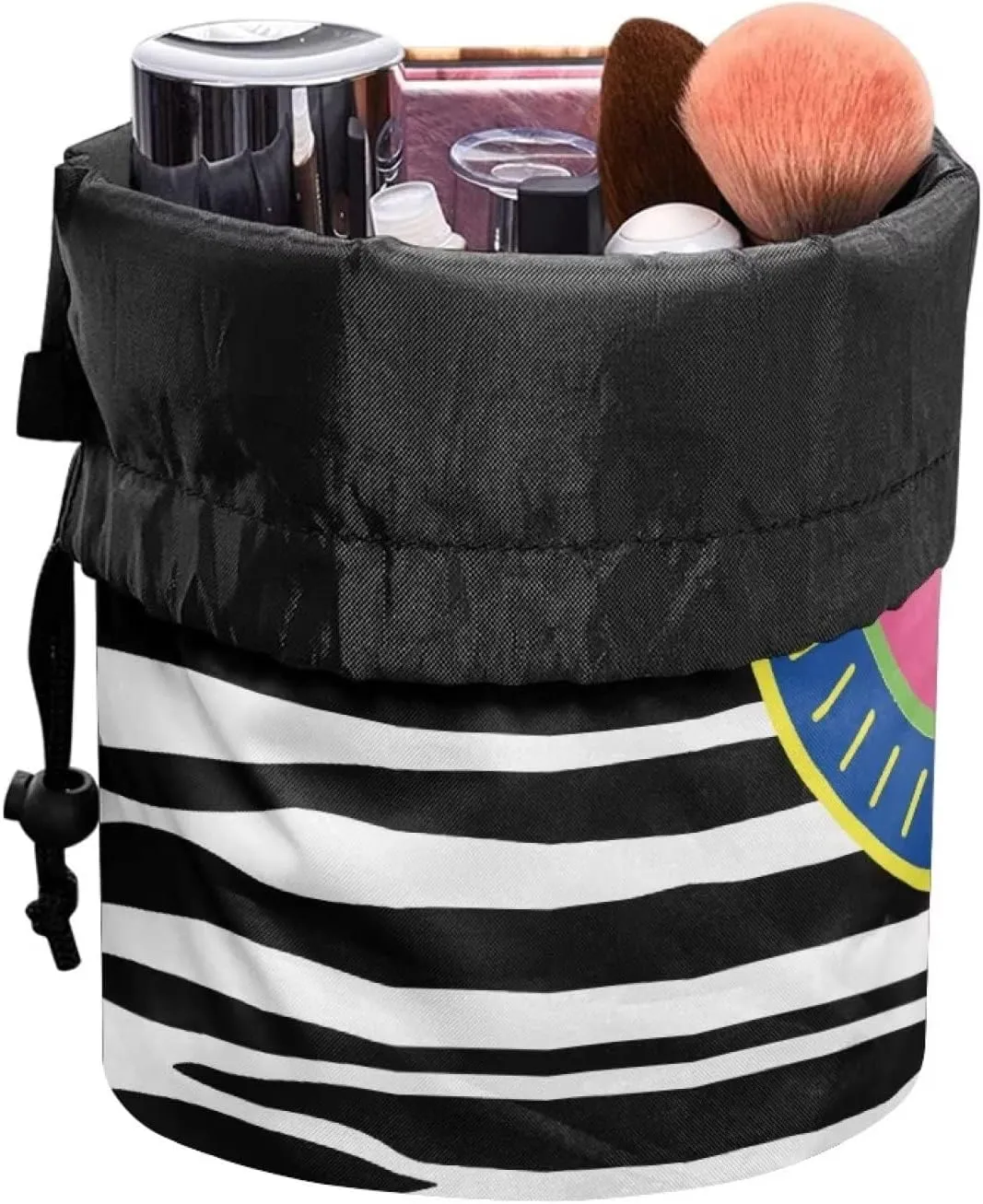 COEQINE Drawstring Cosmetic Bags, Clock Pattern Makeup Tote Bags for Women Female Portable Wash Bags for Travel Toiletry Organizer