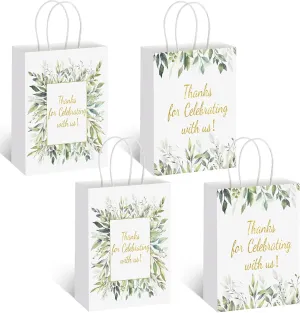 Colarr 24 Pcs Greenery Thank You Gift Bags Bulk 4 Design with Handles Wedding Thank You Baby Shower Favor Paper Bags for Wedding Birthday Favors Graduation Party Gifts 6.3 x 3.1 x 8.7 Inches