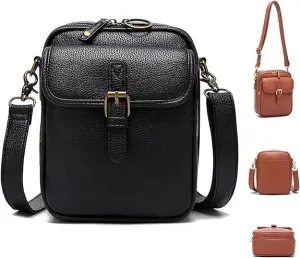 Collaboraten1 Crossbody Leather Bag, Women'S Anti-Theft Retro Crossbody Bag with 10 Card Slot Design&Lockable Zipper