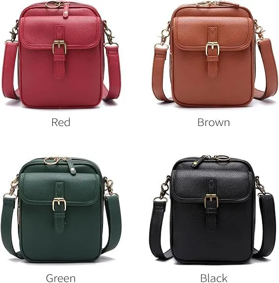 Collaboraten1 Crossbody Leather Bag, Women'S Anti-Theft Retro Crossbody Bag with 10 Card Slot Design&Lockable Zipper