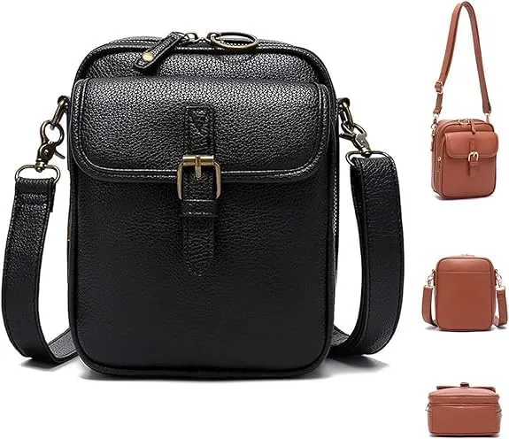 Collaboraten1 Crossbody Leather Bag, Women'S Anti-Theft Retro Crossbody Bag with 10 Card Slot Design&Lockable Zipper