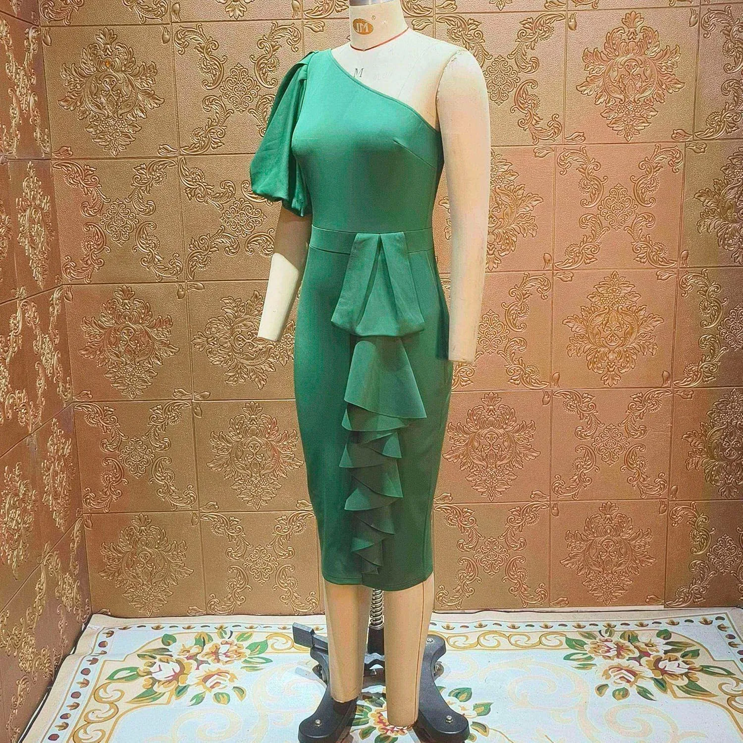 Cololura Women Sexy Elegant V Neck Short Sleeve Slit Ruffle Maxi Dress Formal Pencil Bodycon Midi Dress