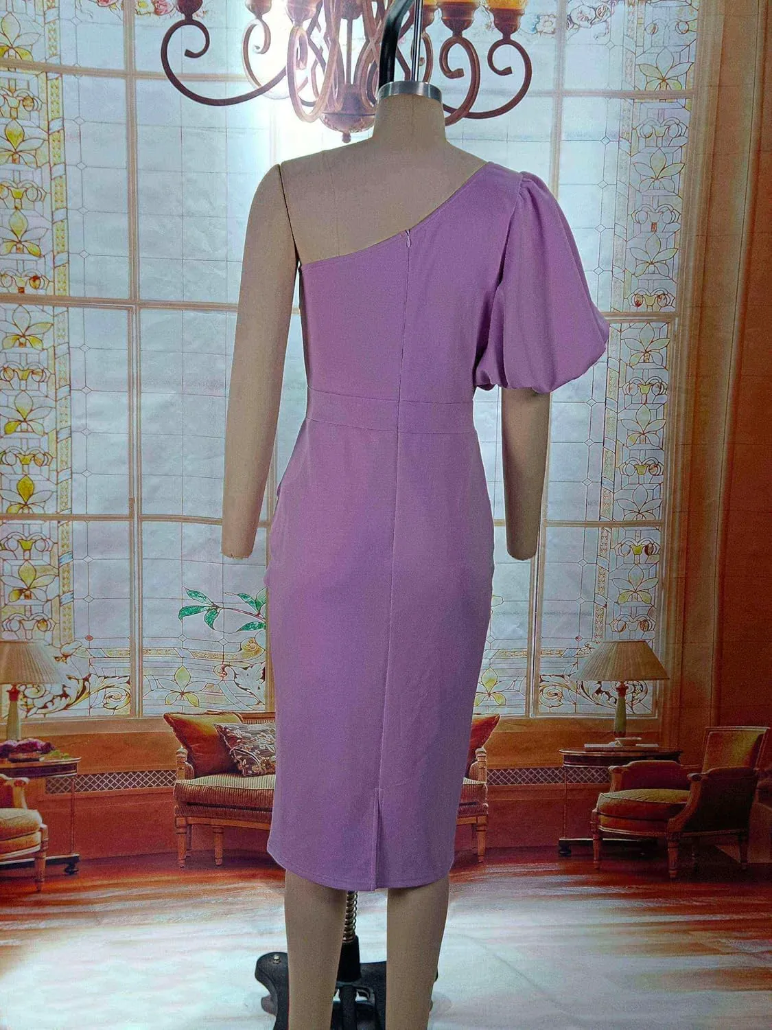 Cololura Women Sexy Elegant V Neck Short Sleeve Slit Ruffle Maxi Dress Formal Pencil Bodycon Midi Dress