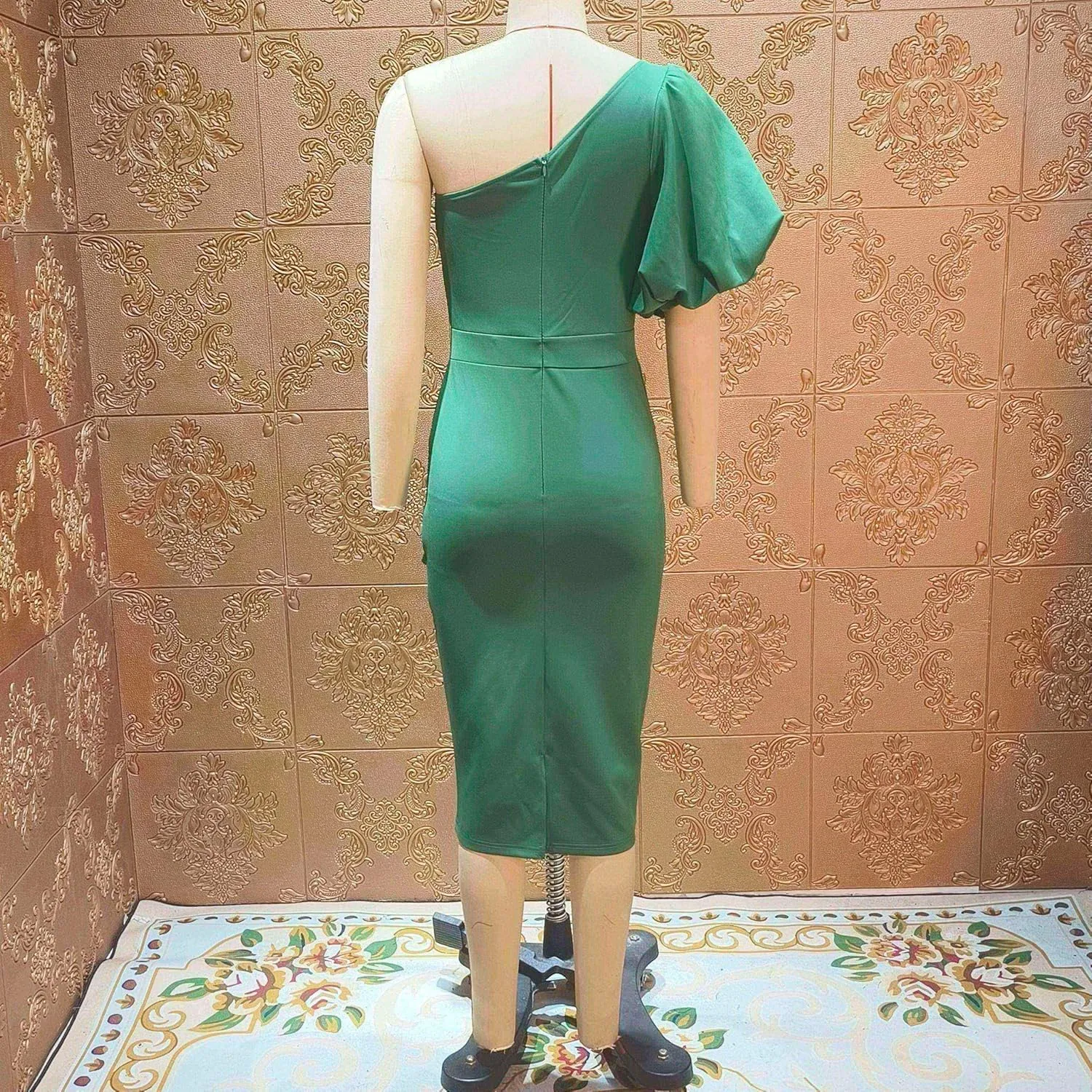 Cololura Women Sexy Elegant V Neck Short Sleeve Slit Ruffle Maxi Dress Formal Pencil Bodycon Midi Dress