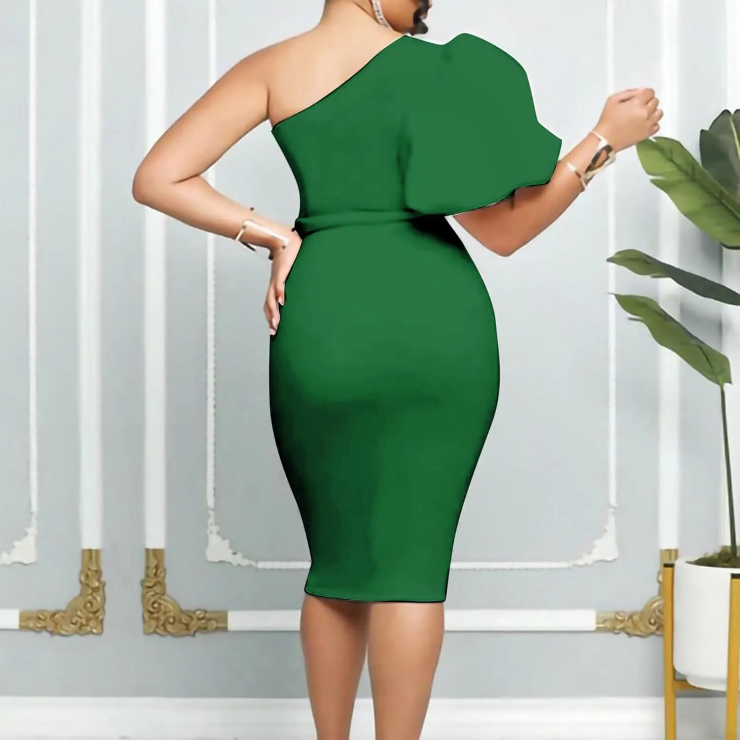 Cololura Women Sexy Elegant V Neck Short Sleeve Slit Ruffle Maxi Dress Formal Pencil Bodycon Midi Dress