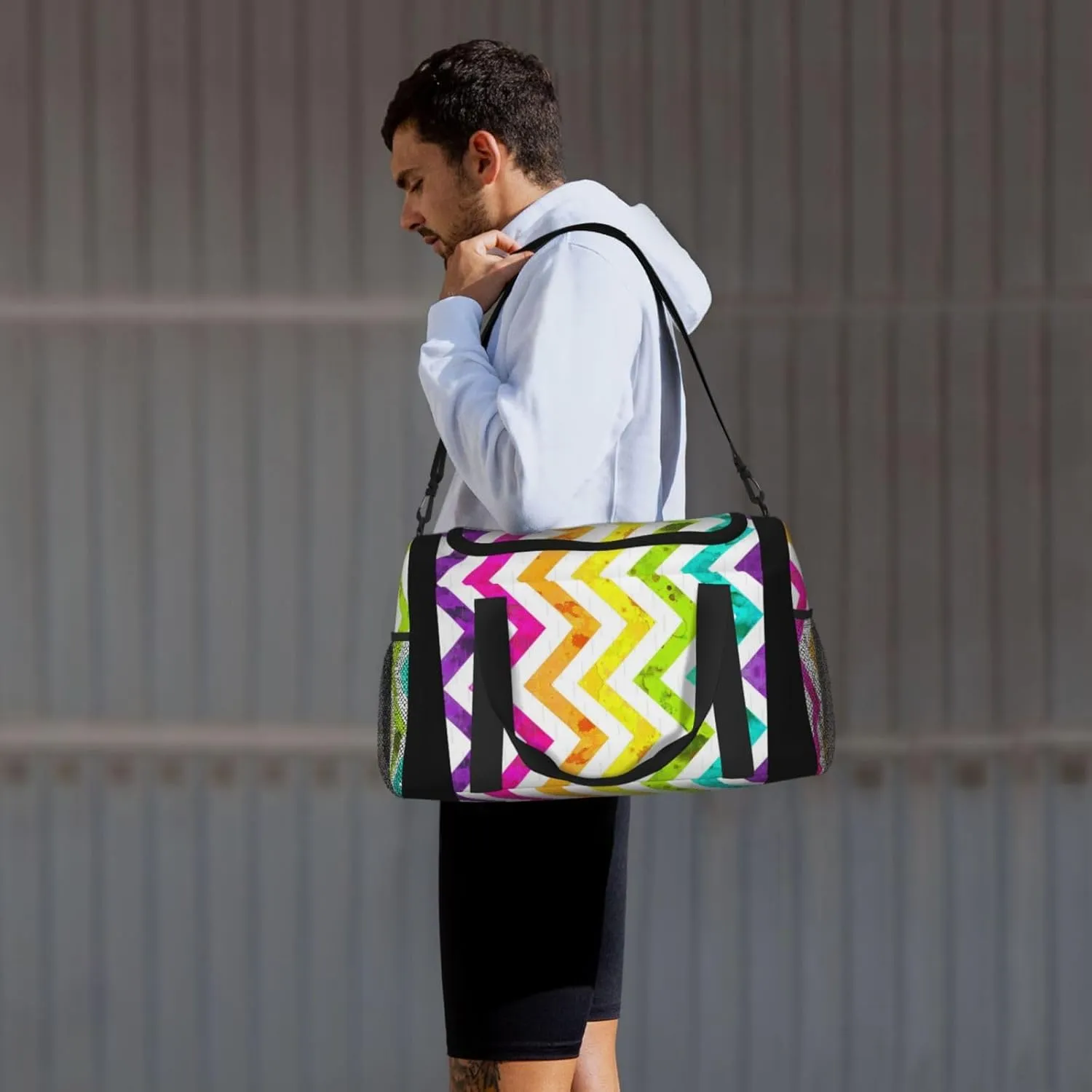 Color Stripes Travel Duffel Bag Large Foldable Waterproof Overnight Bag For Beach Swim Bags Pool Sports Gym