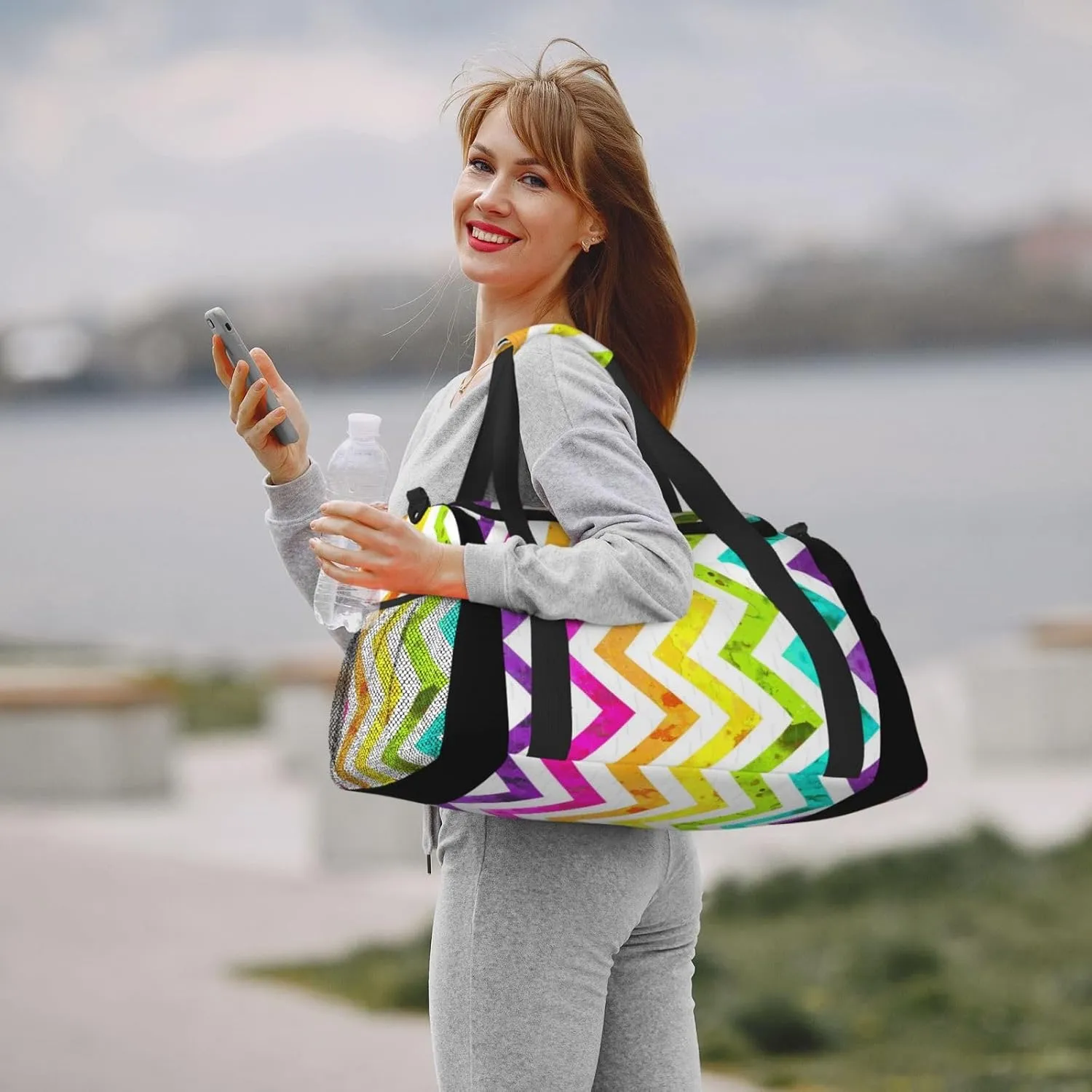 Color Stripes Travel Duffel Bag Large Foldable Waterproof Overnight Bag For Beach Swim Bags Pool Sports Gym