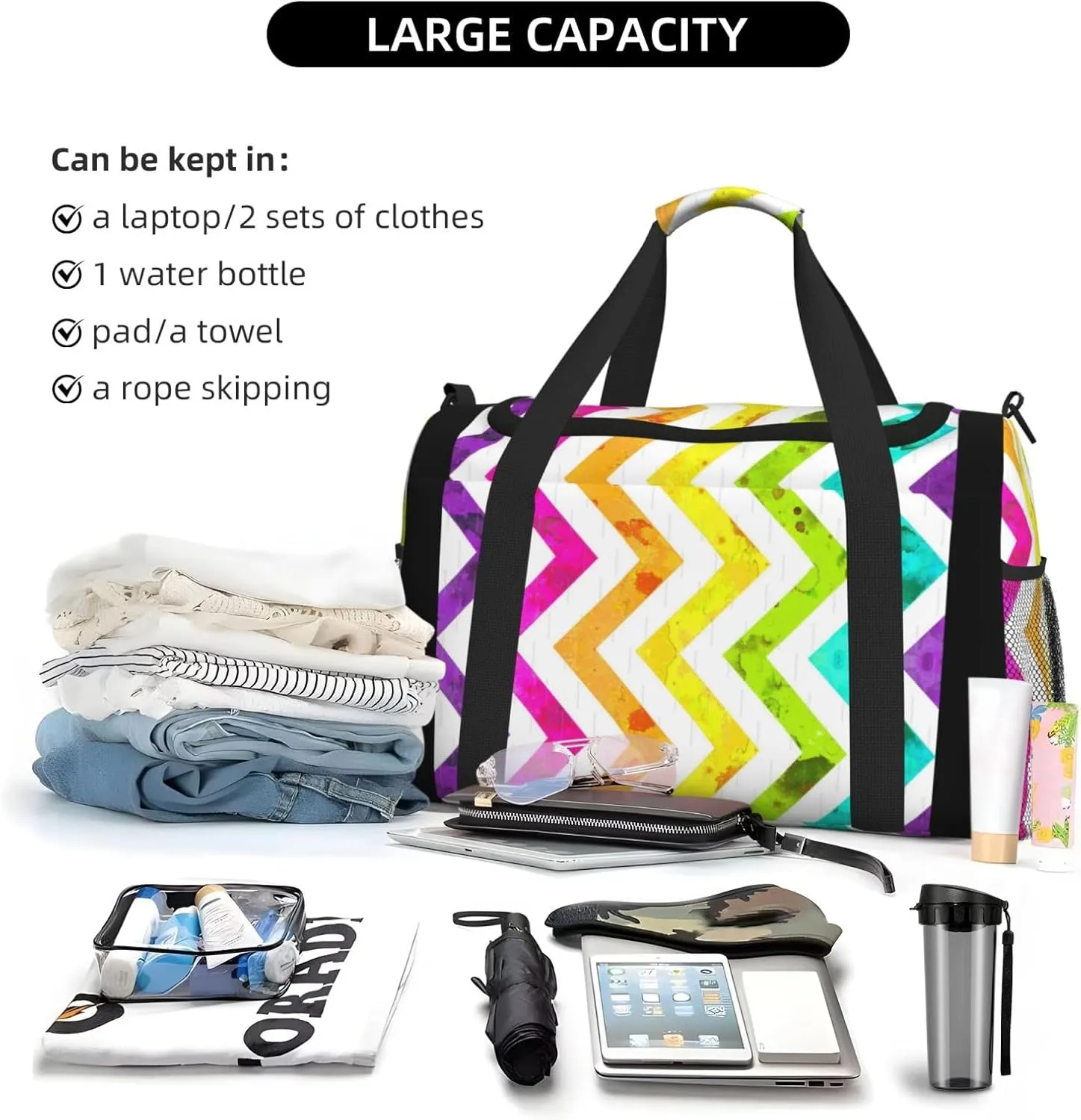 Color Stripes Travel Duffel Bag Large Foldable Waterproof Overnight Bag For Beach Swim Bags Pool Sports Gym