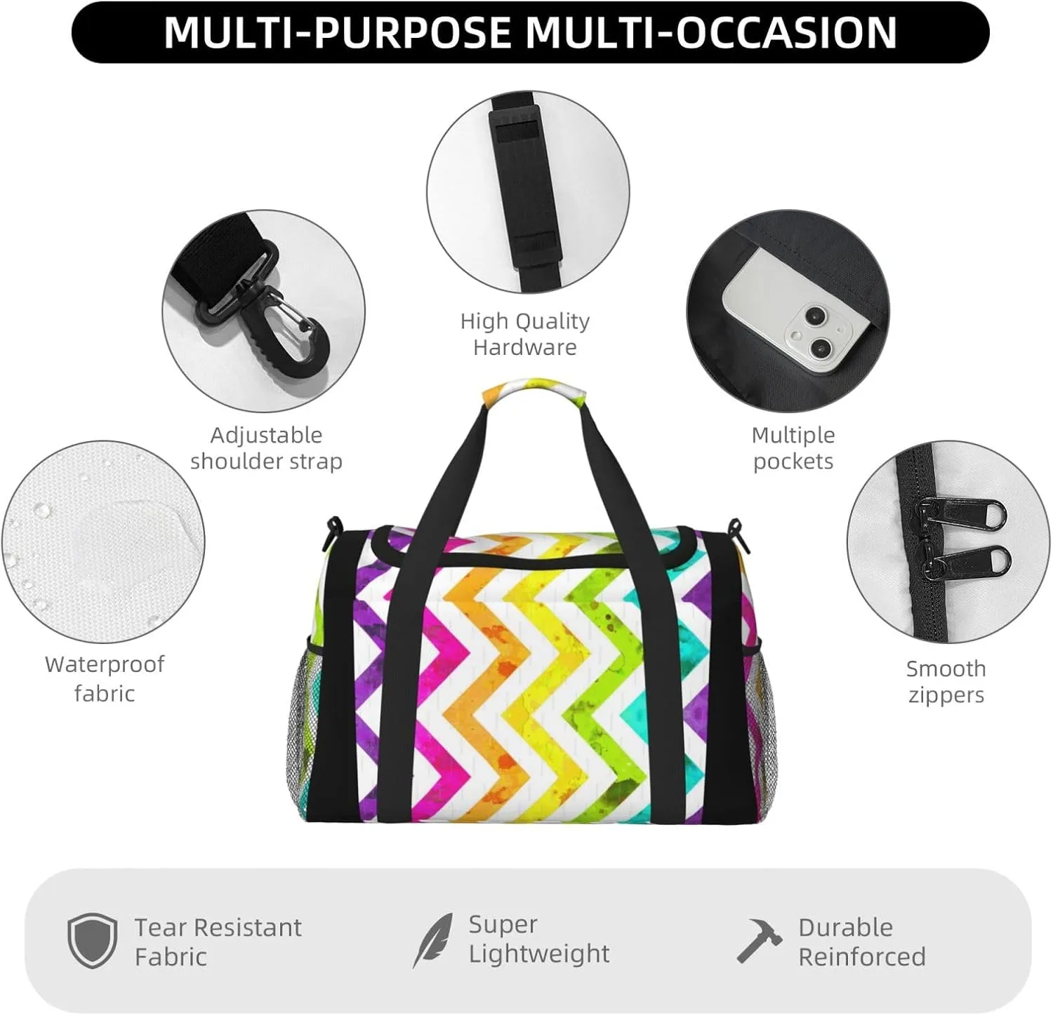Color Stripes Travel Duffel Bag Large Foldable Waterproof Overnight Bag For Beach Swim Bags Pool Sports Gym
