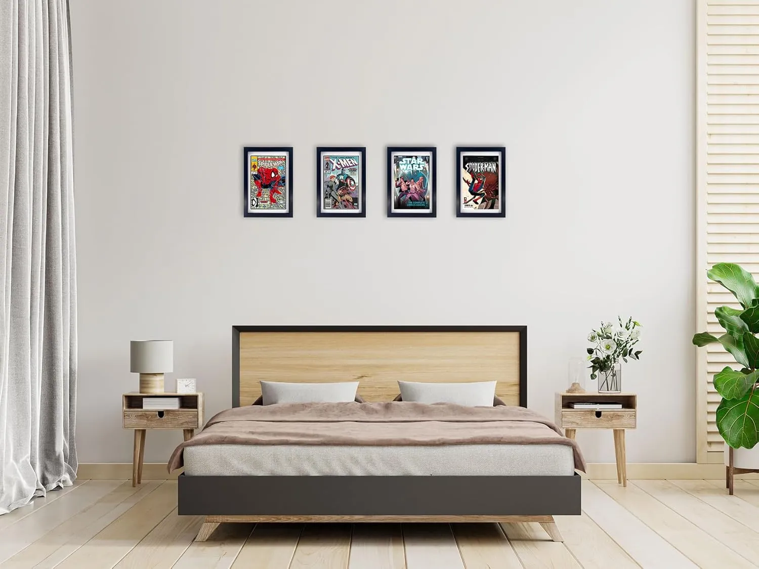 Comic Book Frame 4 Pack, Black & White Double Mats, UV Protection, Fits Current and Standard Size Comic up to 6 3/4" x 10 1/4", Fits Comic Book Bags and Sleeves, Wall or Tabletop Display