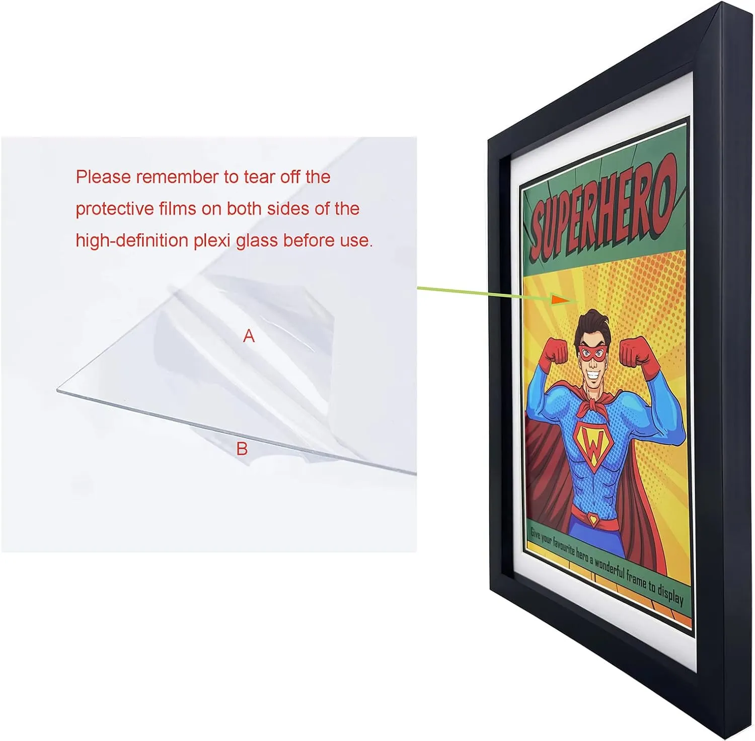 Comic Book Frame 4 Pack, Black & White Double Mats, UV Protection, Fits Current and Standard Size Comic up to 6 3/4" x 10 1/4", Fits Comic Book Bags and Sleeves, Wall or Tabletop Display