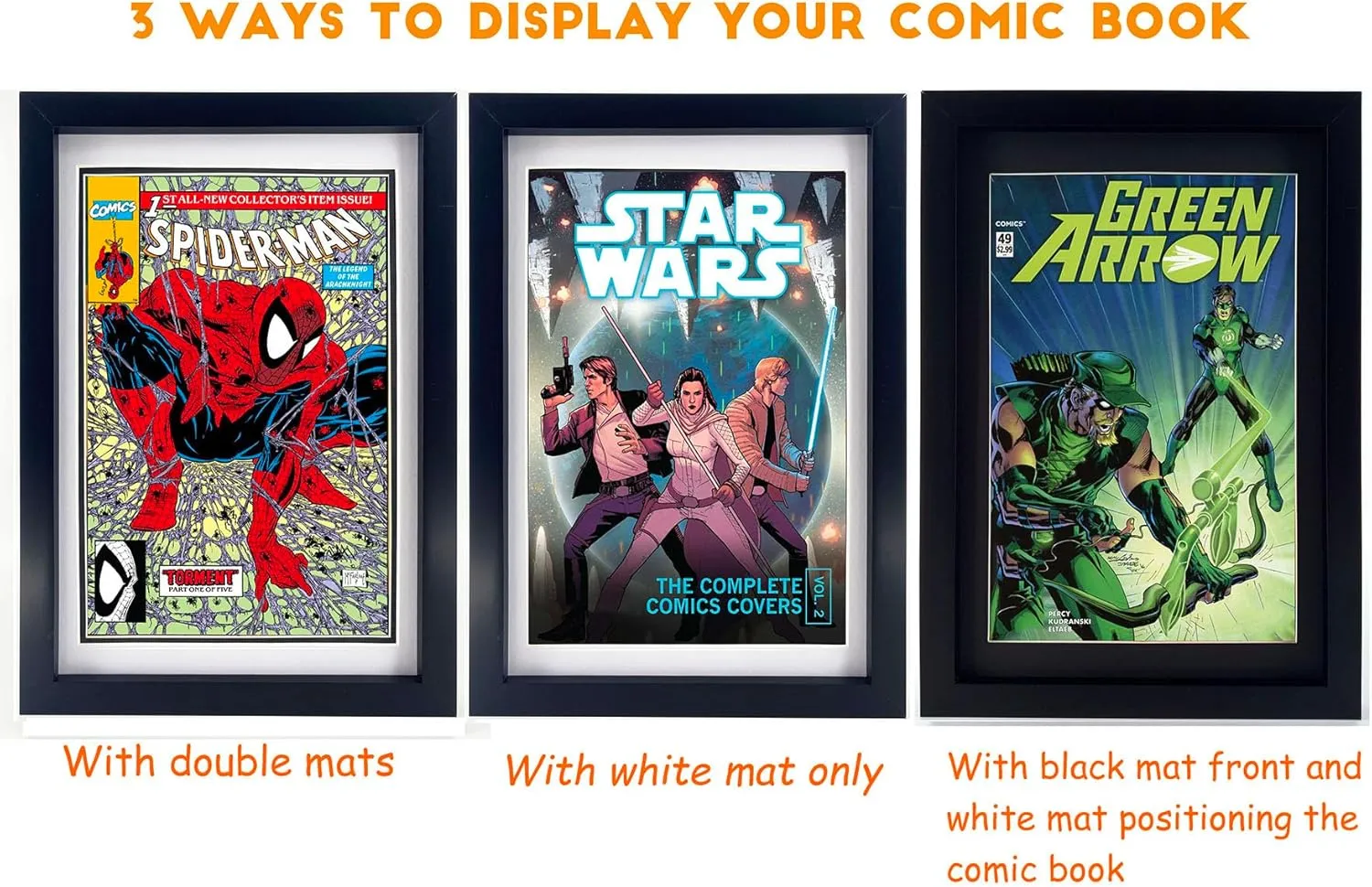 Comic Book Frame 4 Pack, Black & White Double Mats, UV Protection, Fits Current and Standard Size Comic up to 6 3/4" x 10 1/4", Fits Comic Book Bags and Sleeves, Wall or Tabletop Display
