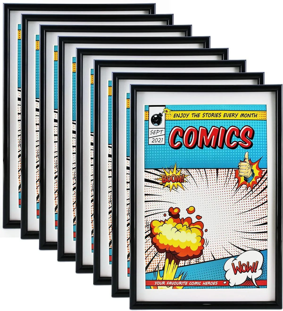 Comic Book Frame, 8 Pack, UV Protection,White Mat, Fits Current Comics up to 6 3/4" x 10 1/4", Fits with Comic Book Bags and Sleeves,Wall or Tabletop Display