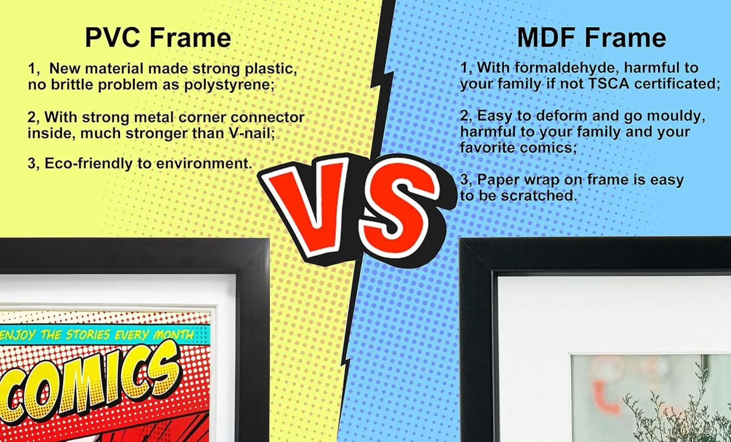 Comic Book Frame with Real Glass,2 Pack,UV Protection, Fits Current Comics up to 6 3/4" x 10 1/4", Fits with Comic Book Bags and Sleeves,Wall or Tabletop Display